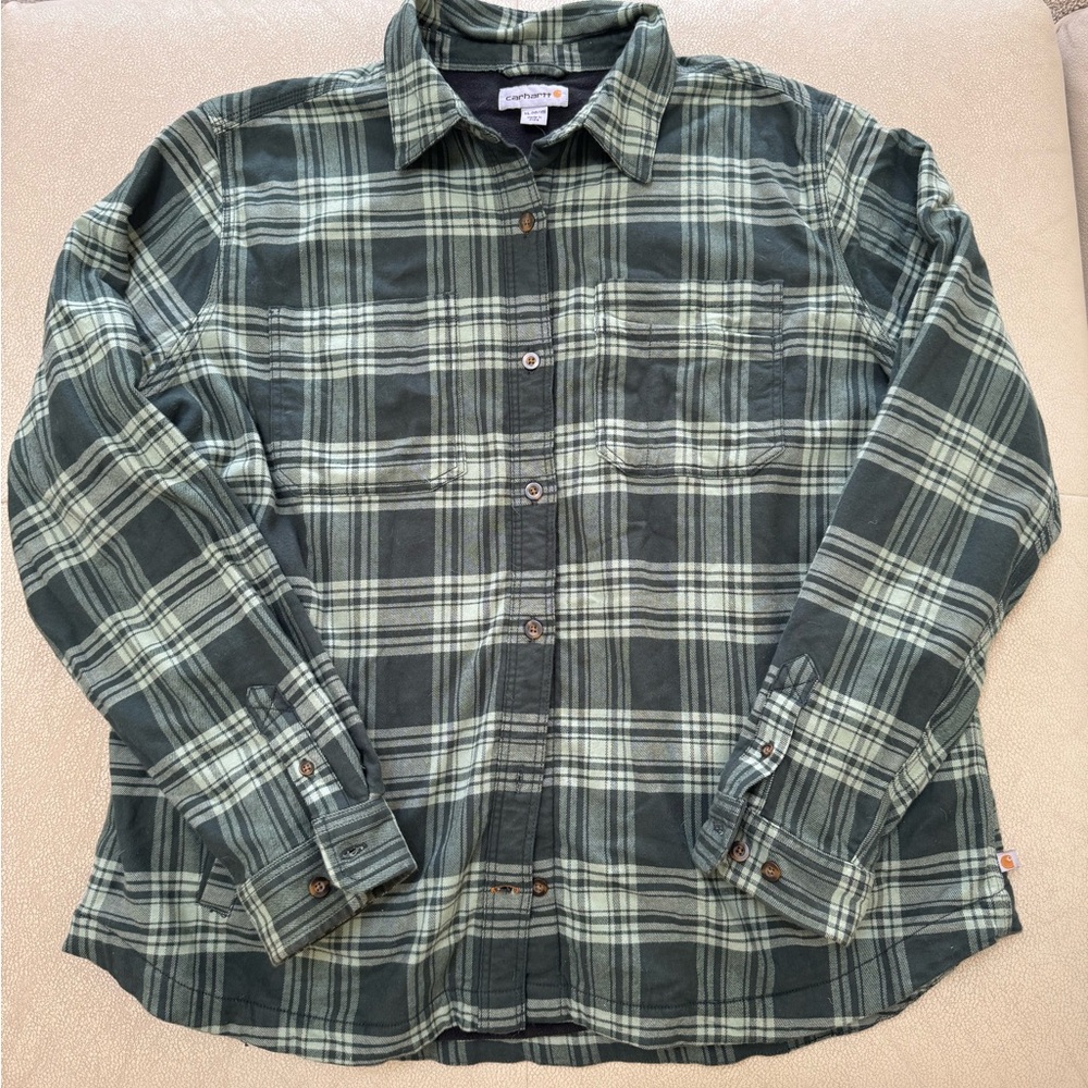 Carhartt Olive and Light Green Plaid Button-Down Shirt Jacket